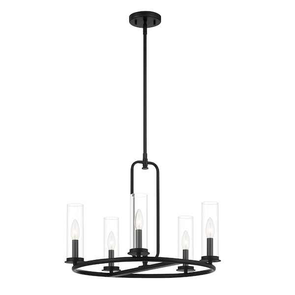 Designers Fountain Hudson Heights 5 Light Industrial Matte Black with Clear Glass Shades Chandelier For Dining Rooms D268C-5CH-MB - main